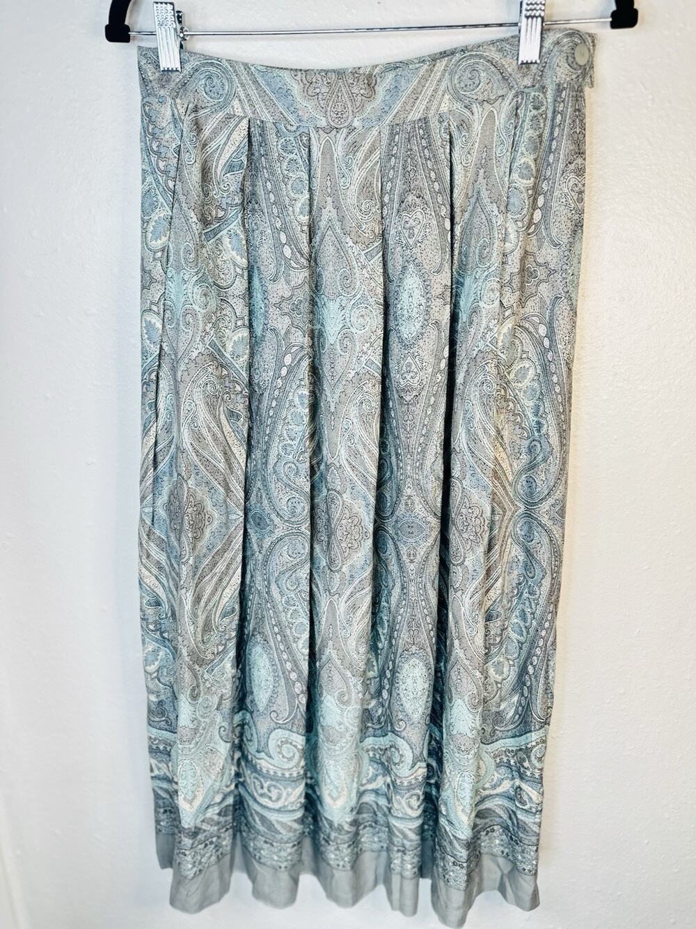 Napa Studio Vtg Gray Blue Paisley Pleated Maxi Skirt Boho Summer Fall Small
